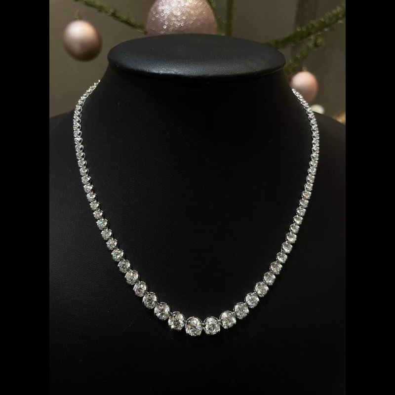 Christmas Sale - 33.22 Ct Lab Grown Diamond Graduated Tennis Necklace, 9k White Gold