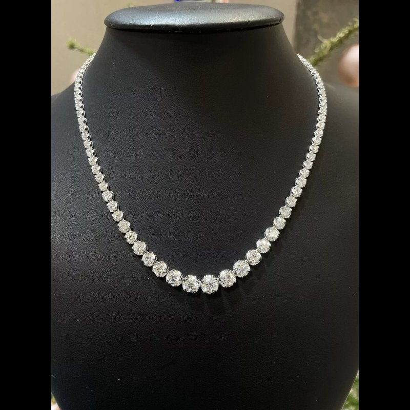 Christmas Sale - 33.22 Ct Lab Grown Diamond Graduated Tennis Necklace, 9k White Gold