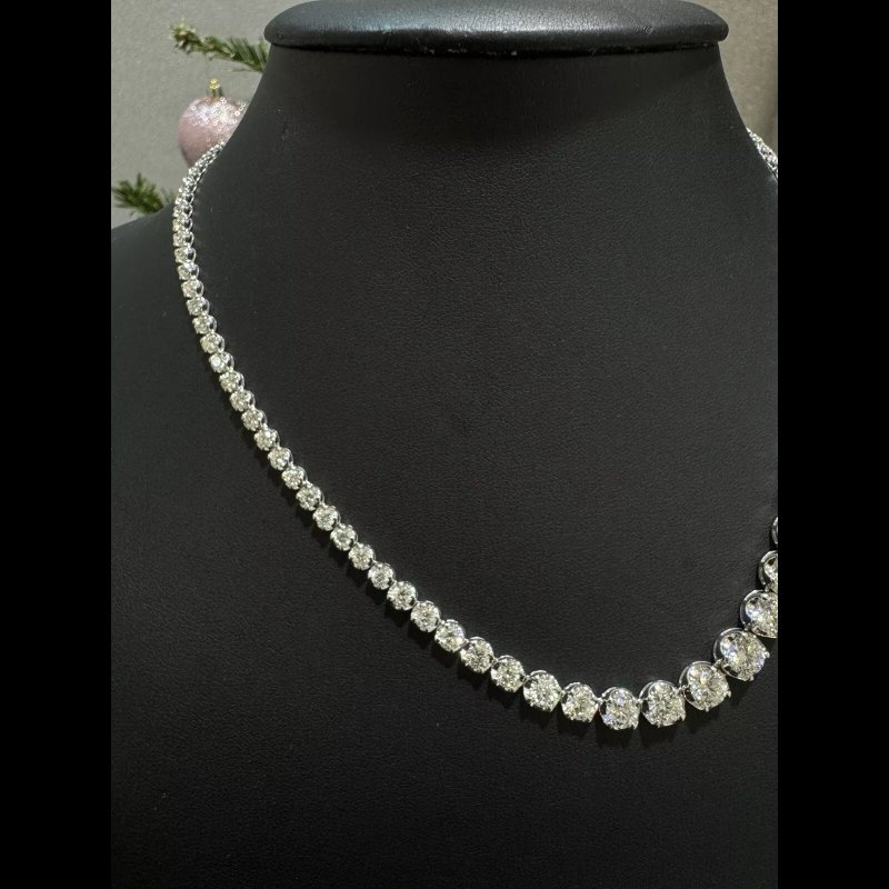 Christmas Sale - 16.02 Ct Natural Diamond Graduated Tennis Necklace, 18k White Gold.