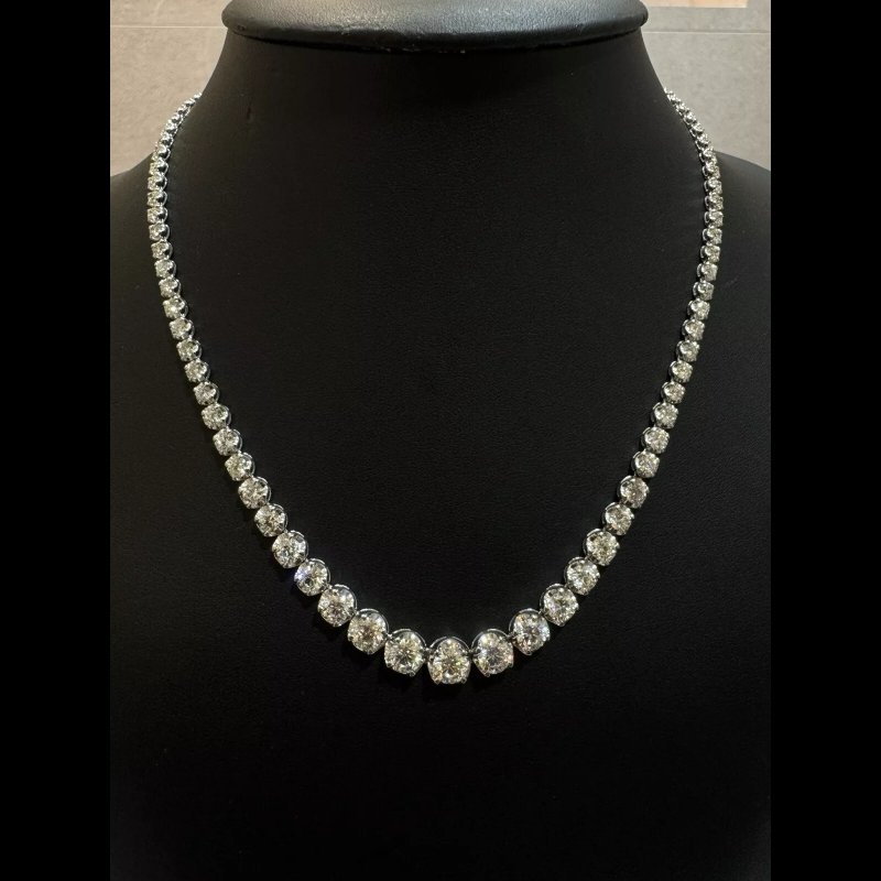 Christmas Sale - 16.02 Ct Natural Diamond Graduated Tennis Necklace, 18k White Gold.