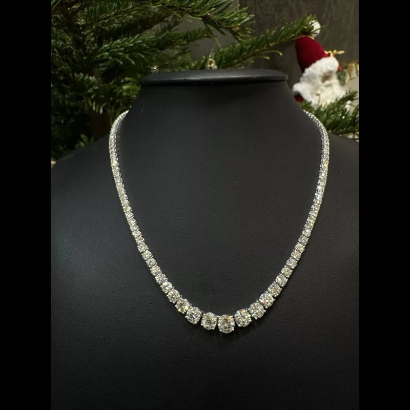 Christmas Sale - 22.26 Ct Round Diamond Graduated Tennis Necklace, 18k White Gold.