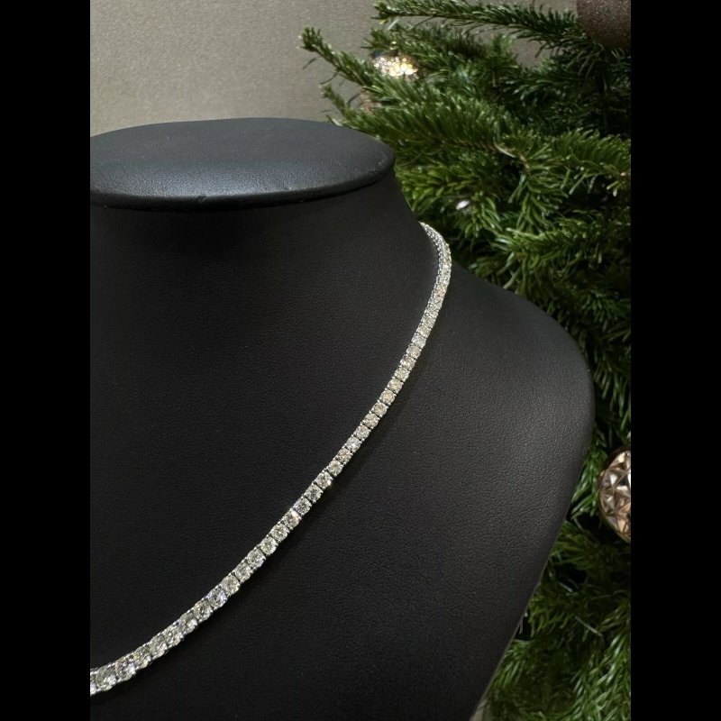 Christmas Sale - 19.80 Ct Round Diamond Graduated Tennis Necklace, 18k White Gold.