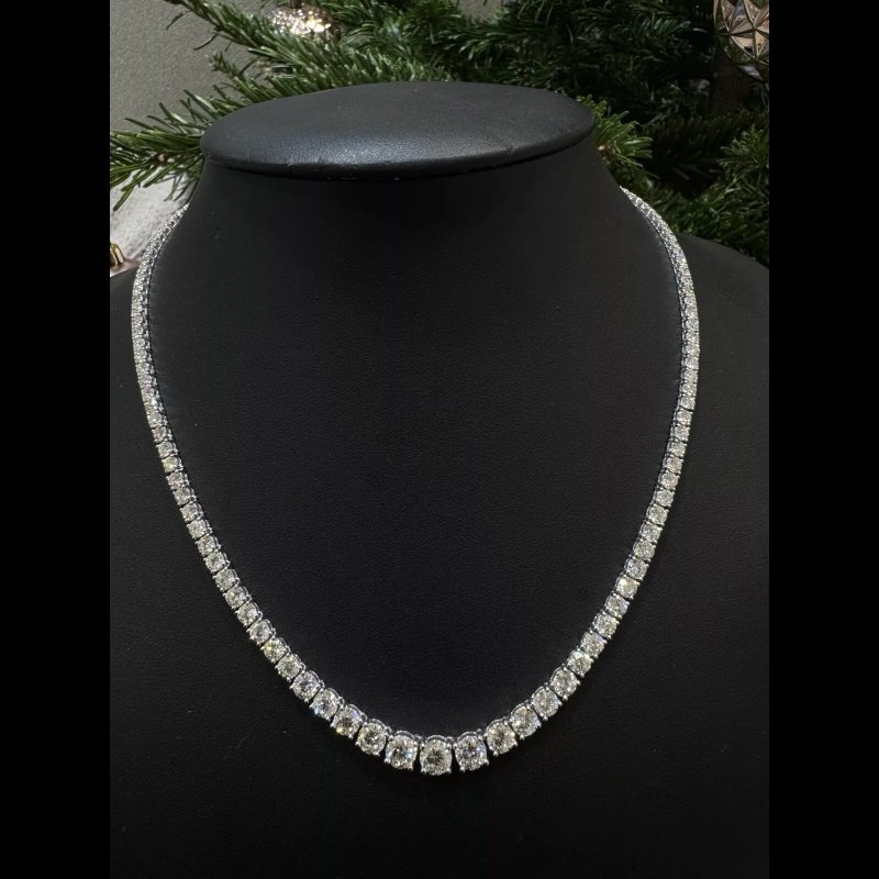 Christmas Sale - 19.80 Ct Round Diamond Graduated Tennis Necklace, 18k White Gold.