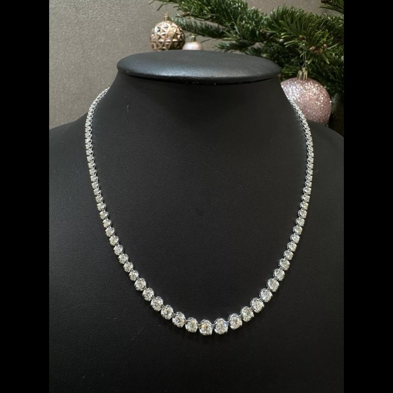 Christmas Sale - 12.60 Ct Natural Diamond Graduated Tennis Necklace, 18k White Gold.