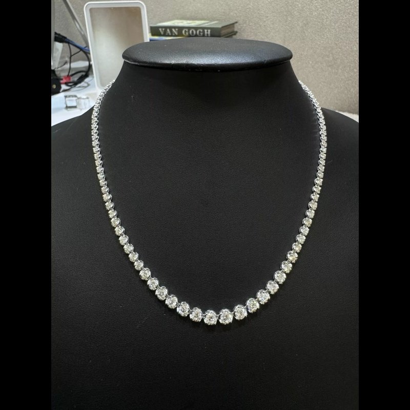 Christmas Sale - 12.60 Ct Natural Diamond Graduated Tennis Necklace, 18k White Gold.