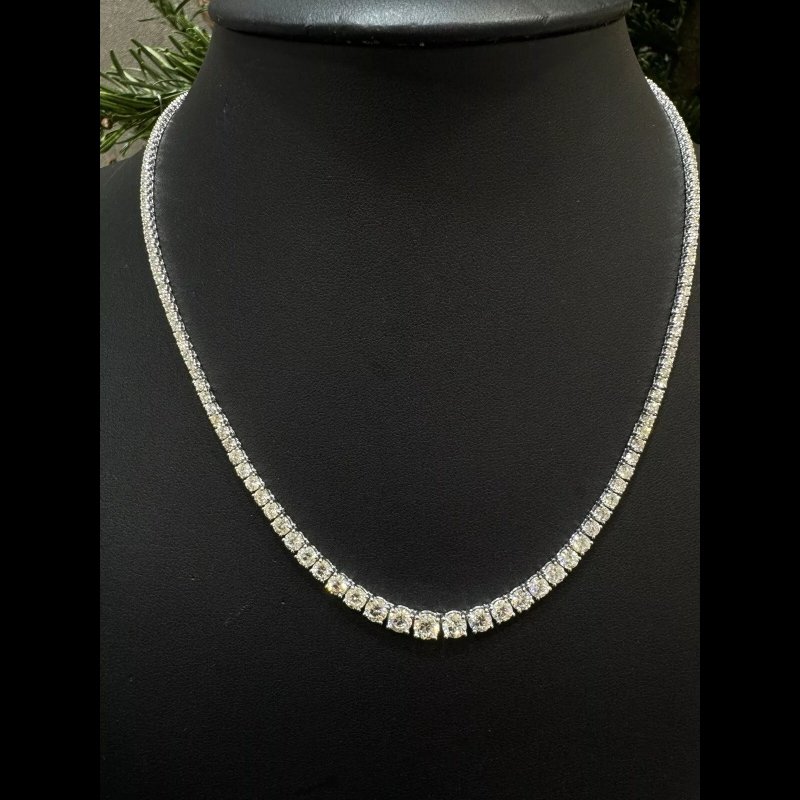 Christmas Sale - 10.88 Ct Natural Diamond Graduated Tennis Necklace, 18k White Gold.