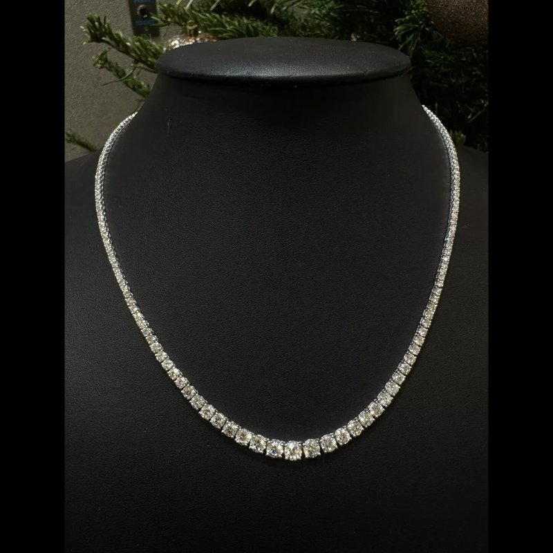 Christmas Sale - 10.88 Ct Natural Diamond Graduated Tennis Necklace, 18k White Gold.