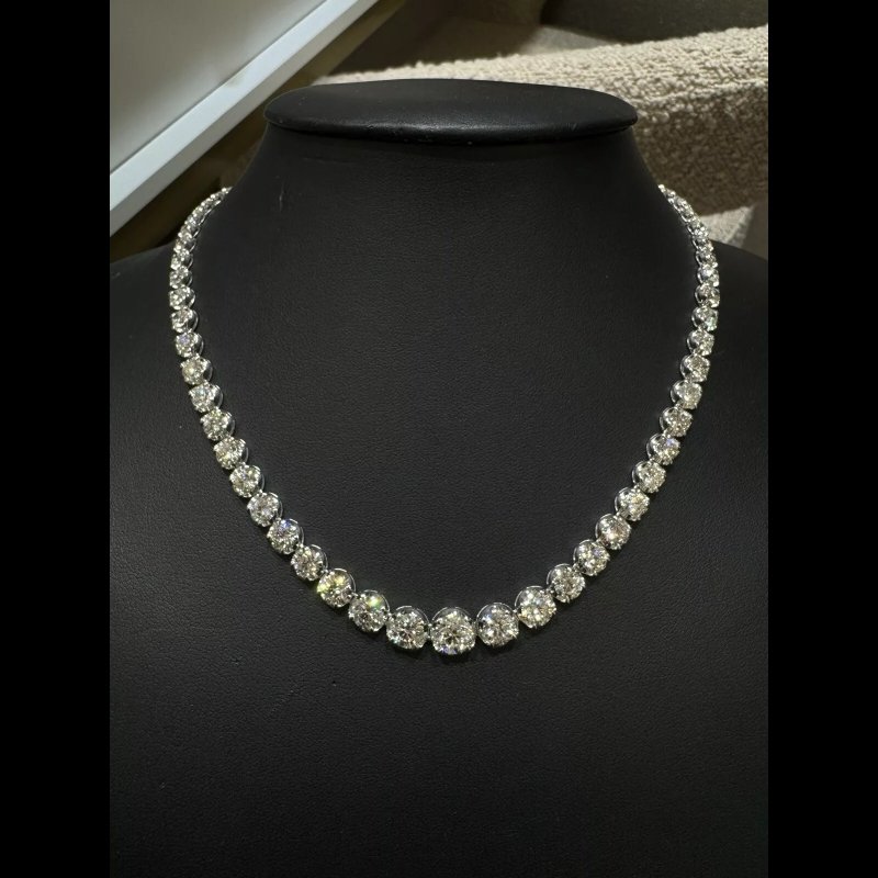 Christmas Sale - 26.93 Ct Natural Diamond Graduated Tennis Necklace, 18k White Gold.