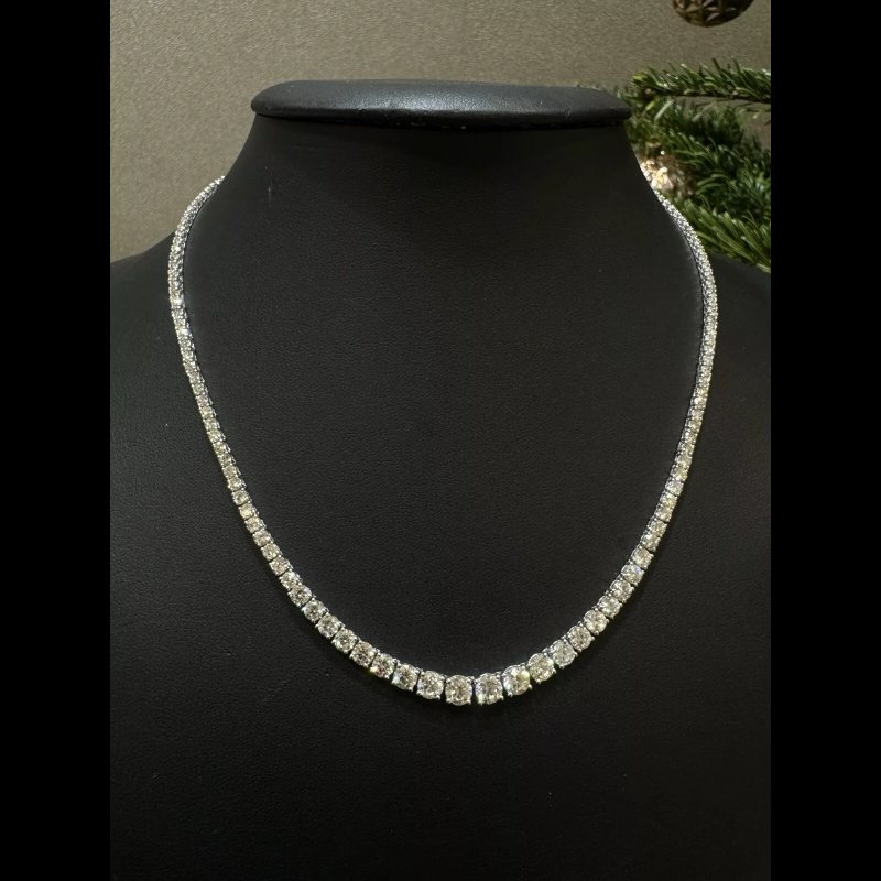 Christmas Sale - 13.26 Ct Natural Diamond Graduated Tennis Necklace, 18k White Gold.