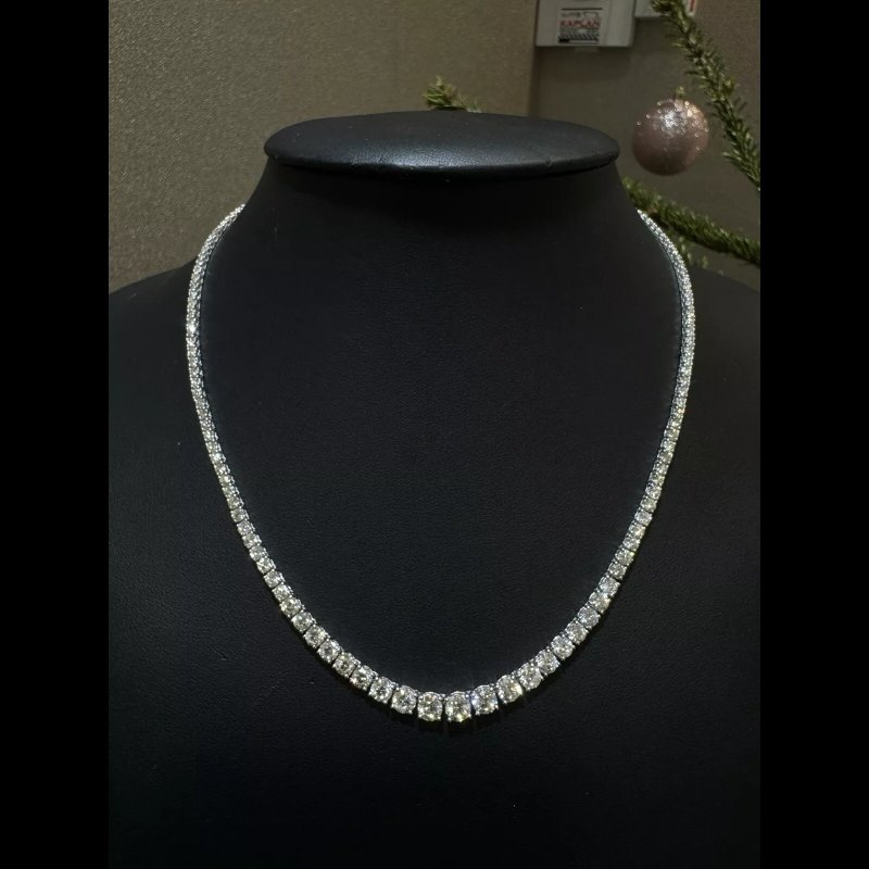 Christmas Sale - 13.26 Ct Natural Diamond Graduated Tennis Necklace, 18k White Gold.