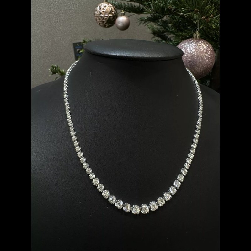 Christmas Sale - 7.88 Ct Natural Diamond Graduated Tennis Necklace, 18k White Gold