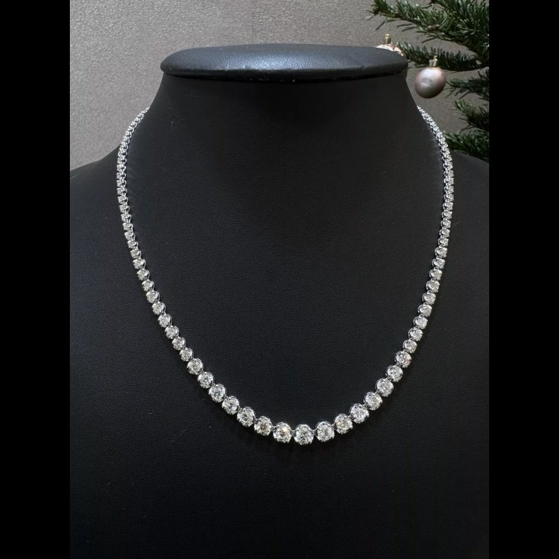 Christmas Sale - 7.88 Ct Natural Diamond Graduated Tennis Necklace, 18k White Gold