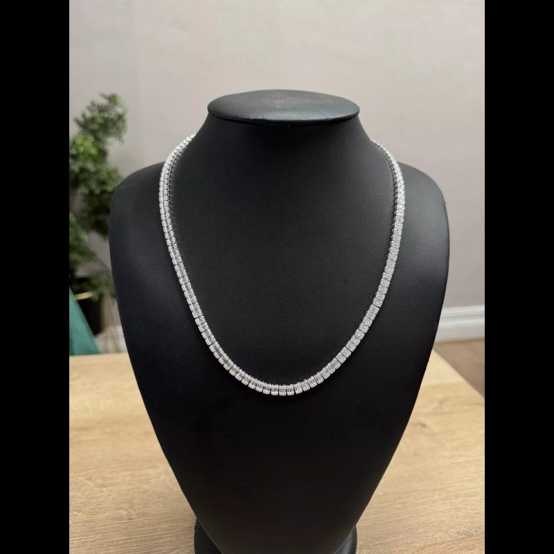 Christmas Sale - 10.88 Top Quality F/SI Baguette and Round Diamond Tennis Necklace, White Gold