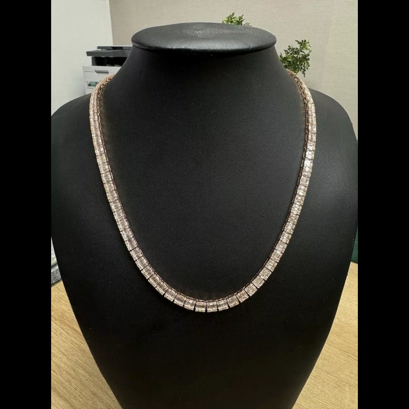 Christmas Sale - 15.76Ct Top Quality F/SI Baguette and Round Diamond Tennis Necklace, Rose Gold